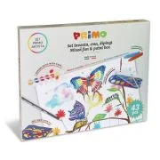 6 sabloane acuarele, 12 culori, 8 creioane cerate, tempera, 14 culori, 1 pensula, 1 creion HB