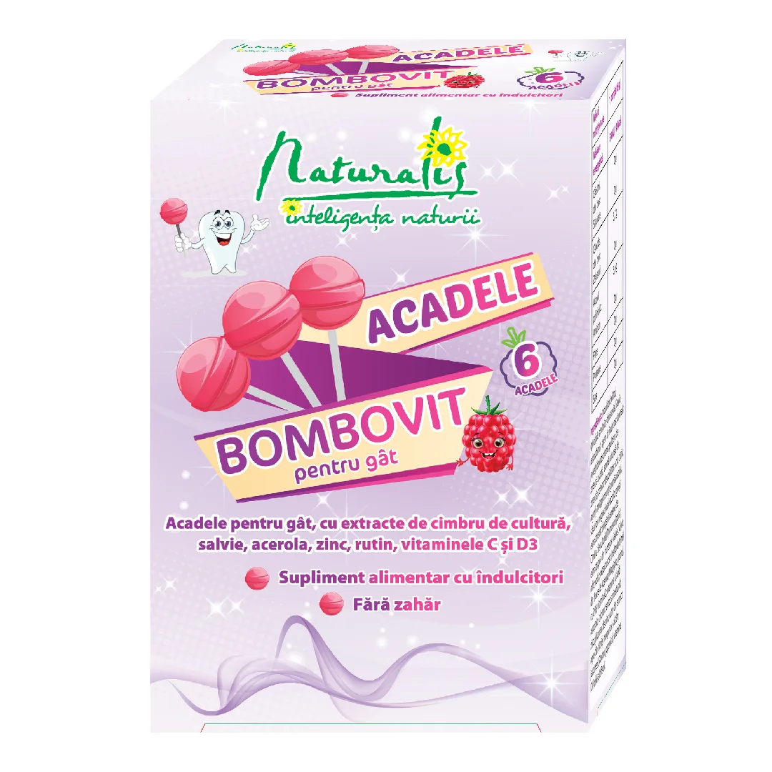 Acadele Bombovit impotriva durerilor in gat, 6 g, 6 acadele, Naturalis