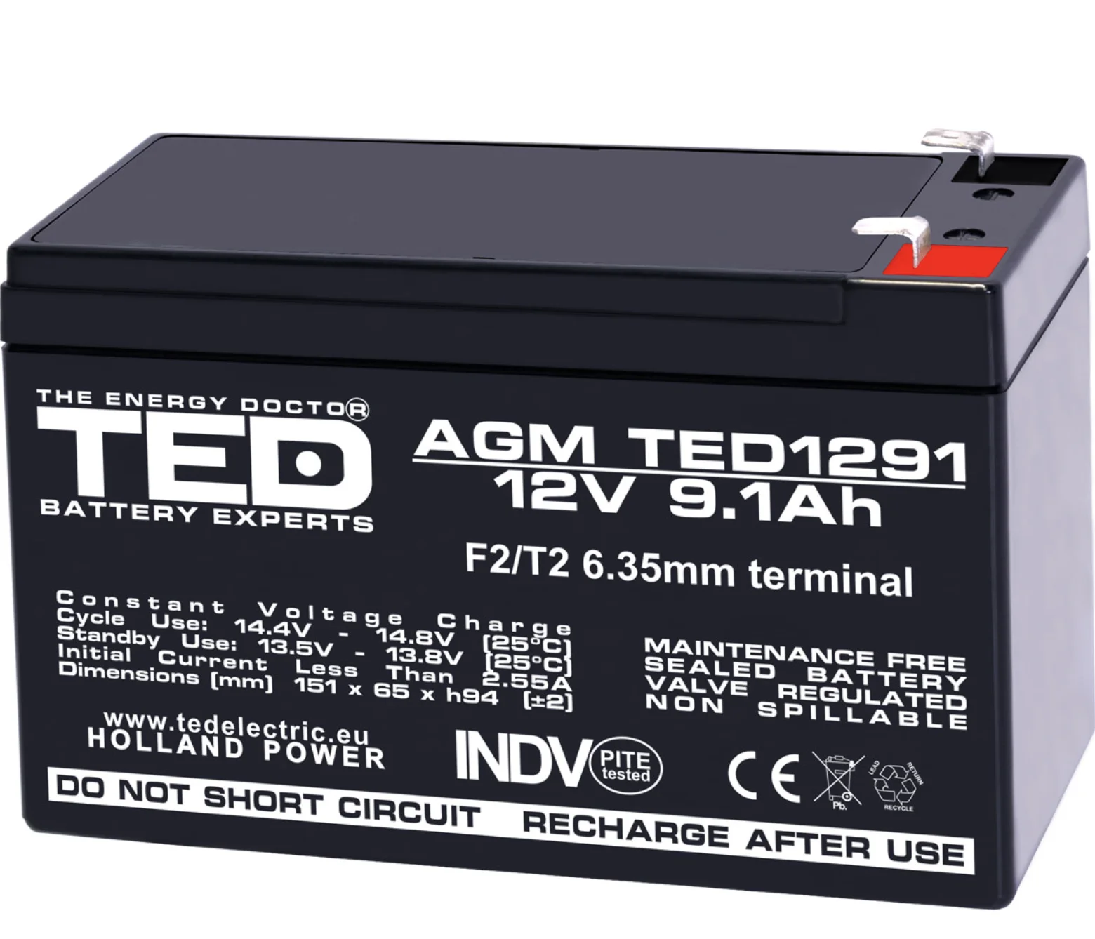 Acumulator 12V Stationar Dimensiuni 151 x 65 x 95 mm Baterie 12V 9.1Ah TED Electric