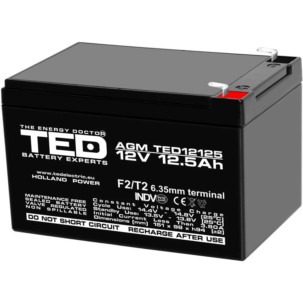 Acumulator  AGM VRLA TED TED002754, 12 V, 12.5 Ah, F2