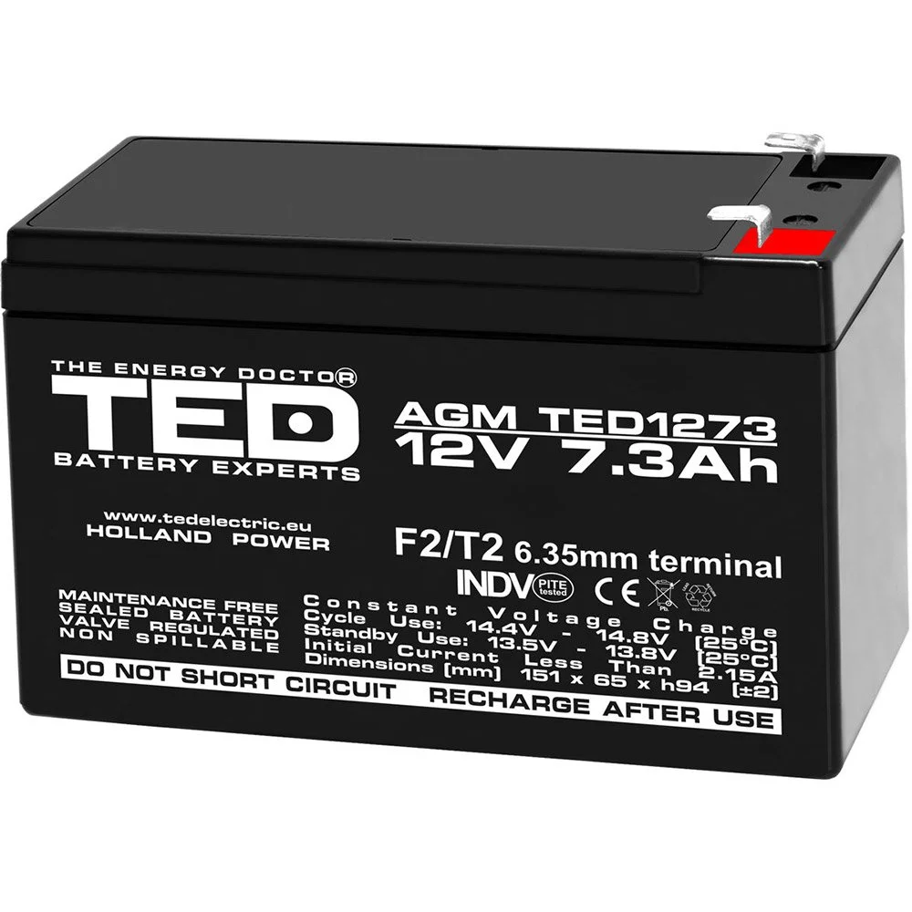 Acumulator AGM VRLA TED TED003249, 12 V, 7.3 Ah, F2