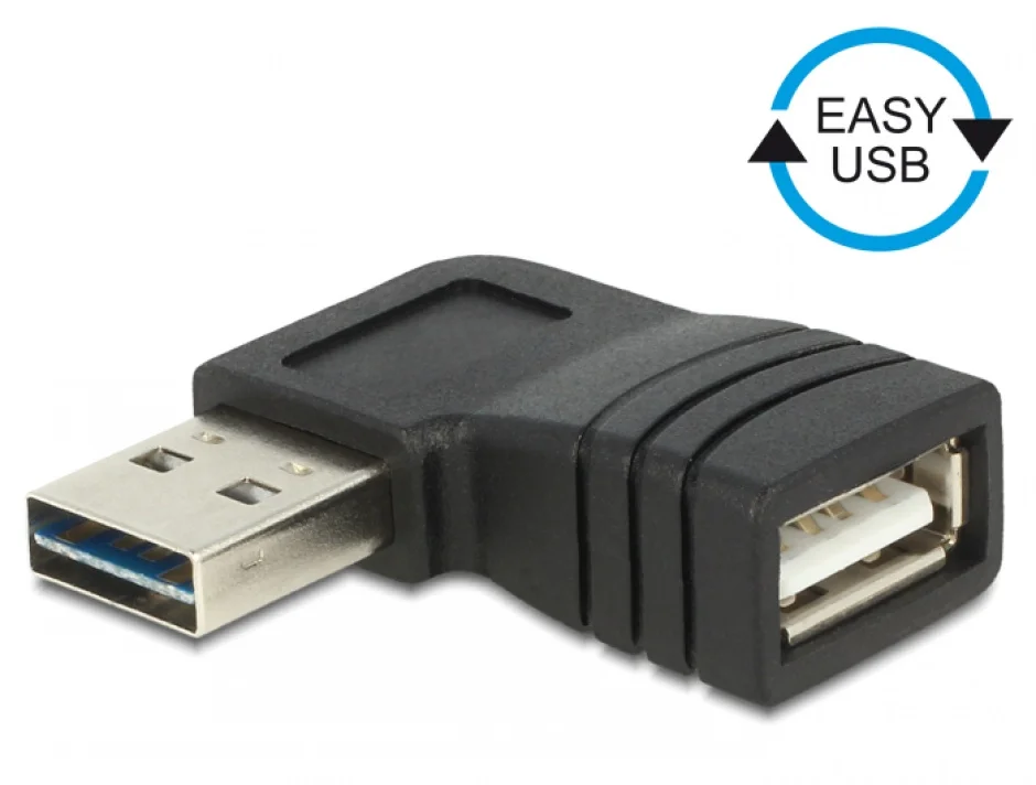 Adaptor EASY-USB 2.0-A T-M unghi stanga/dreapta, Delock 65522