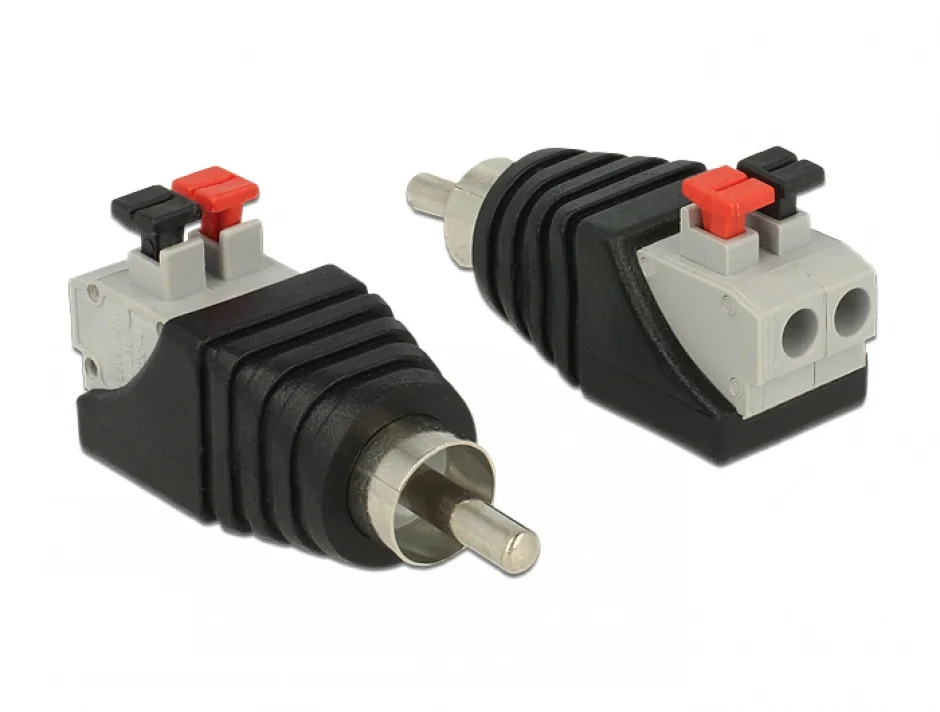 Adaptor RCA tata la terminal block cu buton apasare 2 pini, Delock 65566