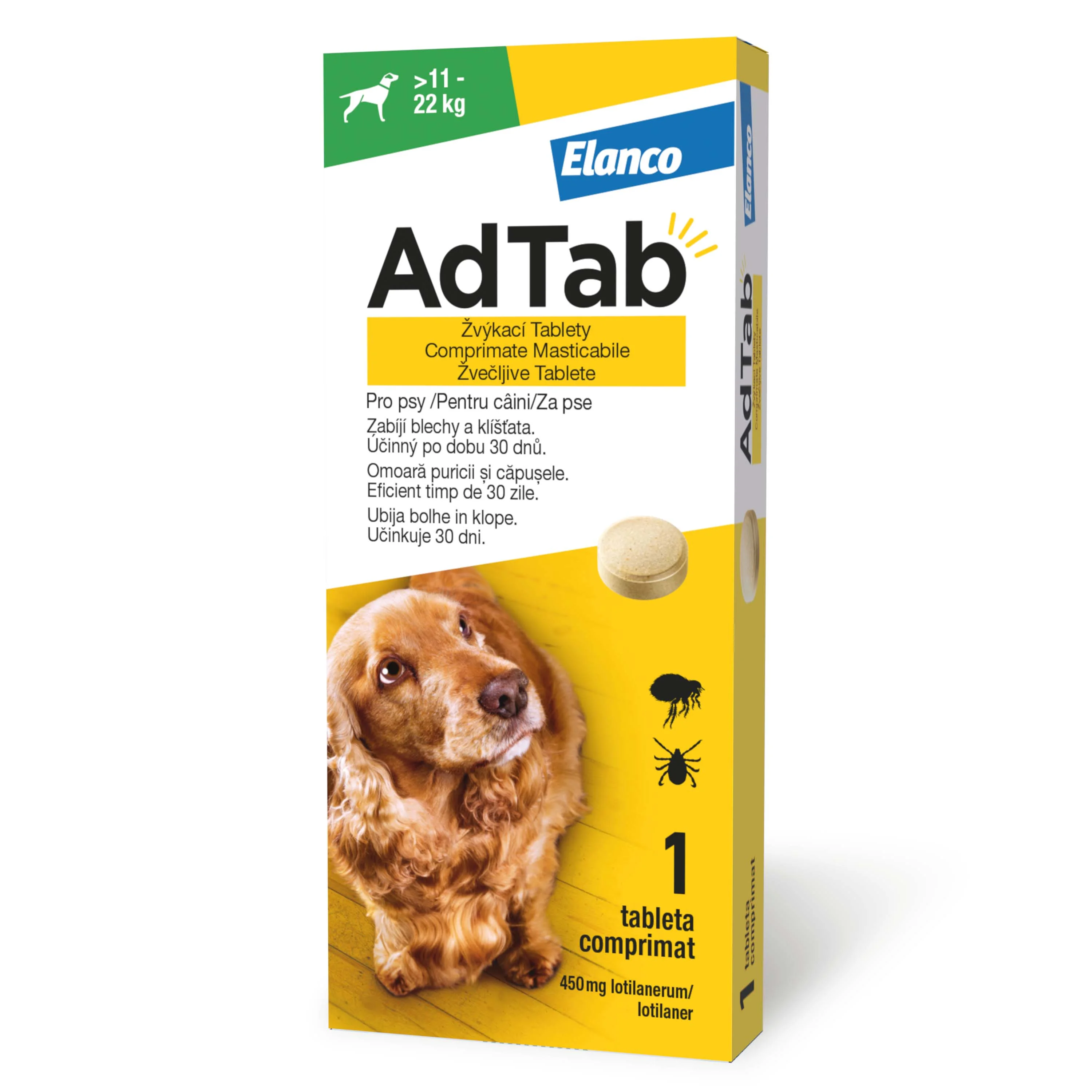 ADTAB, deparazitare externă câini, comprimate masticabile ADTAB, deparazitare externă câini, M(11 - 22kg), comprimate masticabile, 450mg x 1buc