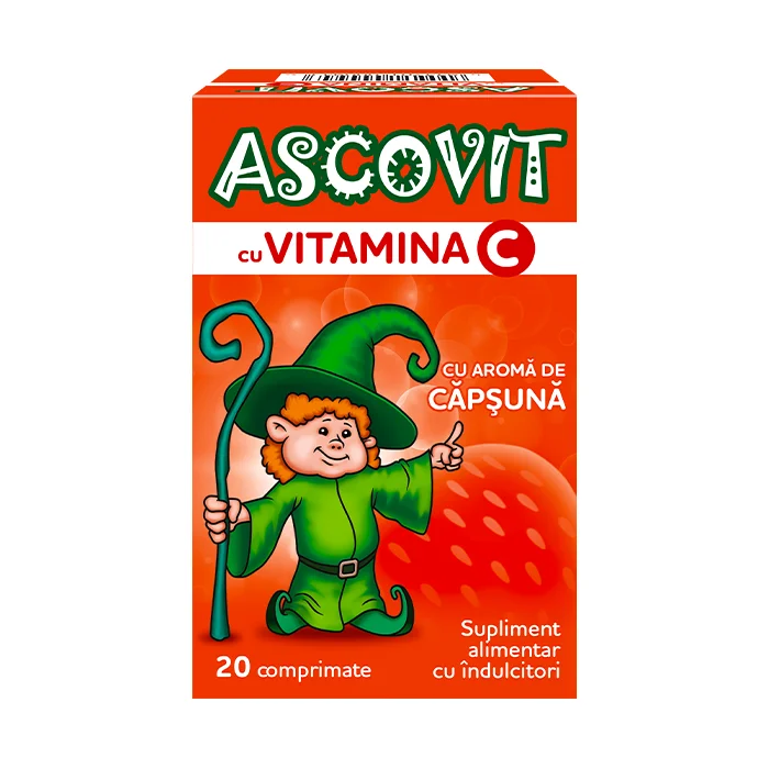 Ascovit cu Vitamina C, aroma de capsuni, 20 comprimate, Perrigo
