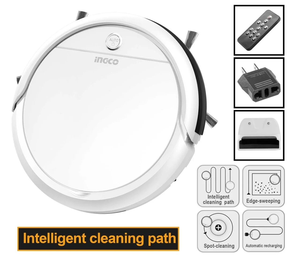 Aspirator Inteligent 2Ah, 1000Pa, 450ml, cu Telecomanda si Navigare Giroscop, Ingco VCRG30261 – VCRG30261