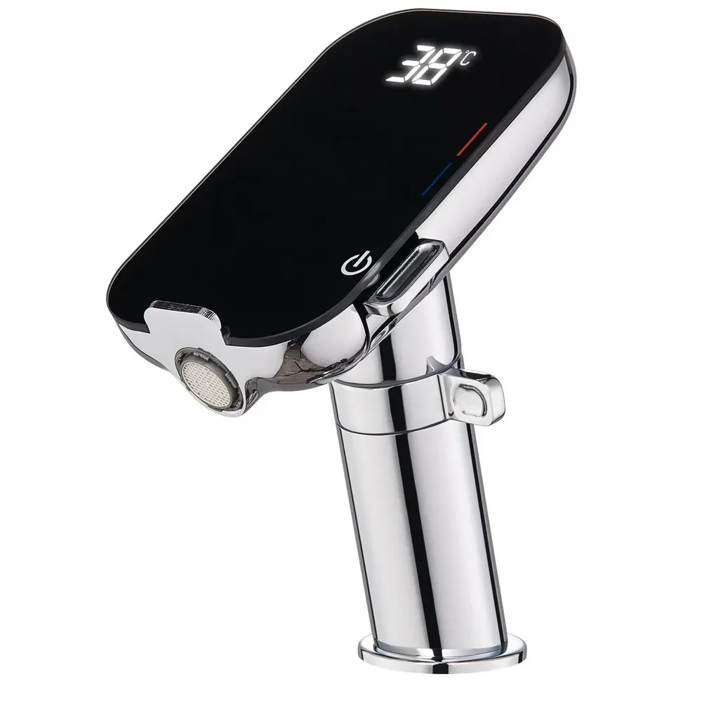 Baterie de baie cu afisaj digital al temperaturii si suport pentru telefon crom, Form Digital