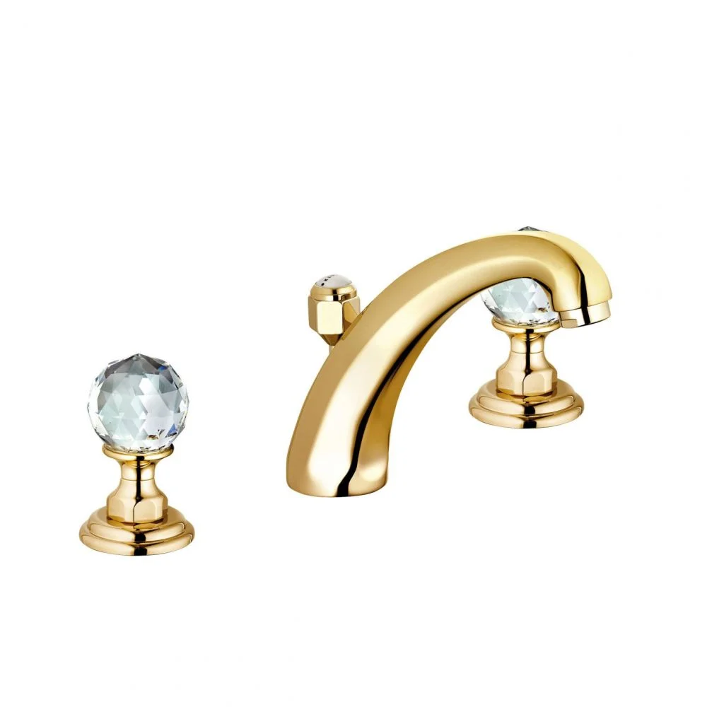 Baterie lavoar dubla comanda Kludi 1926 placata cu aur si manere cristal Swarovski, pipa 150 mm
