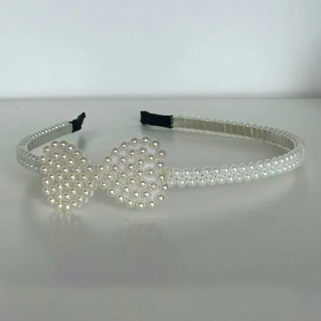 Bentita eleganta Cindy, cu fundita si perle artizanale aplicate, Alb