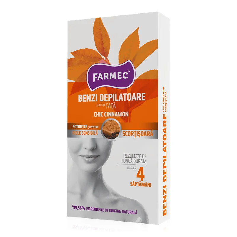 Benzi depilatoare pentru fata cu scortisoara, 20 bucati, Farmec