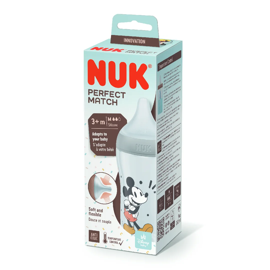 Biberon Perfect Match Mickey, tetina silicon M, 3m+, 260 ml, Nuk