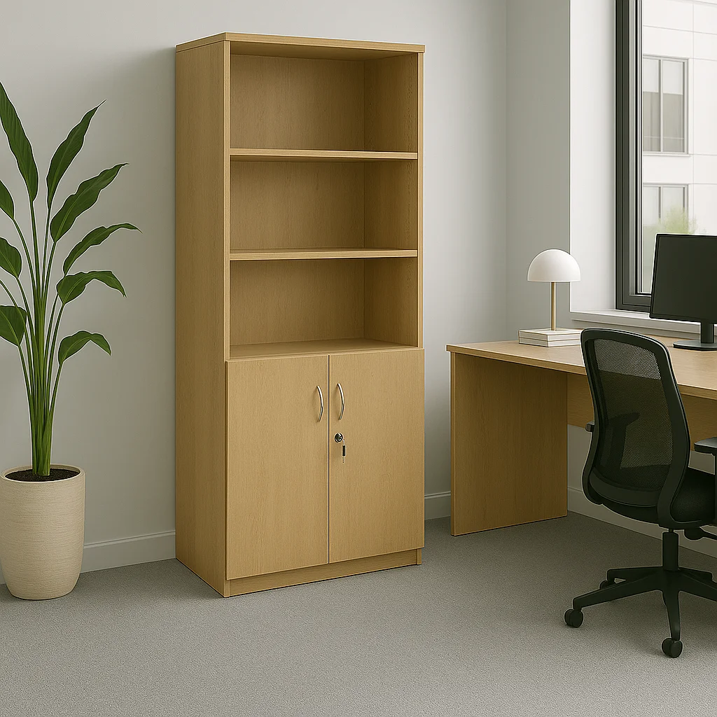 Biblioteca Amazon cu usi cu lacat, Stejar - Nuc, 80x40x200 cm