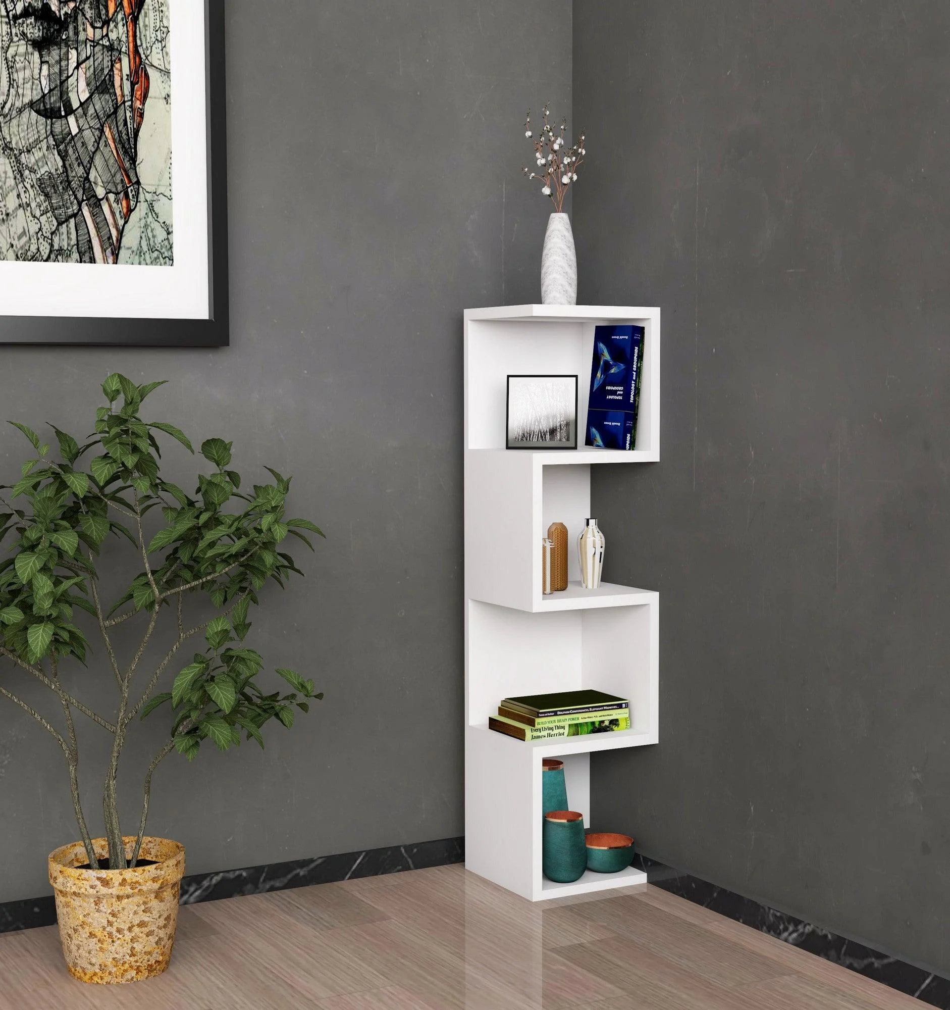 Biblioteca Queen, Alb, 25 x 95 x 27 cm