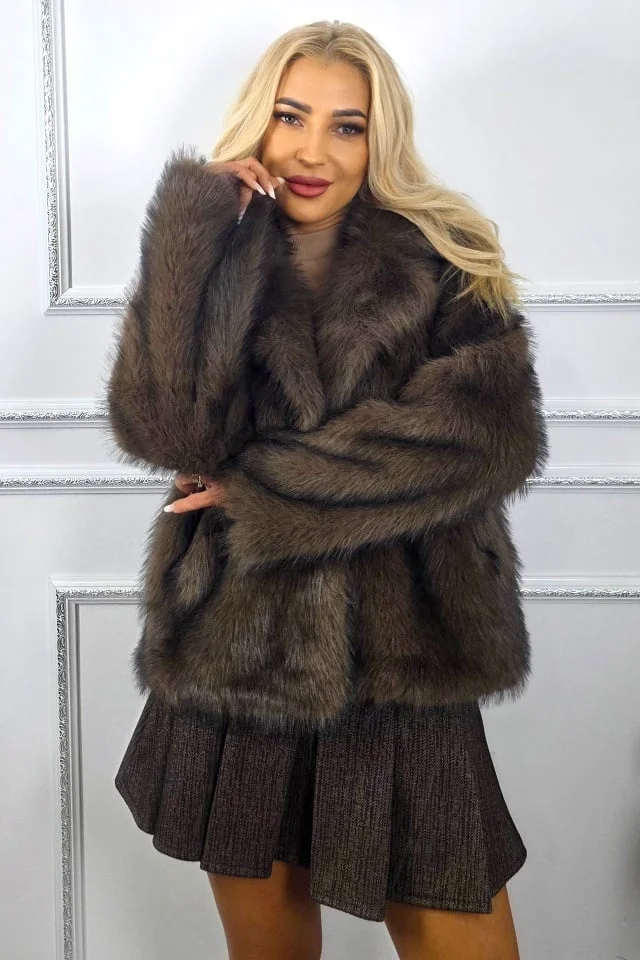 Blana ecologica Kasmina, cu buzunare si captuseala satinata, Maro, Marime S/M