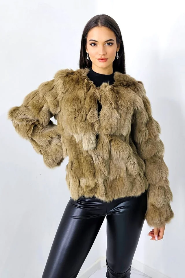 Blana naturala de vulpe Sidonia, cu prindere pe interior, Maro, Marime S/M/L