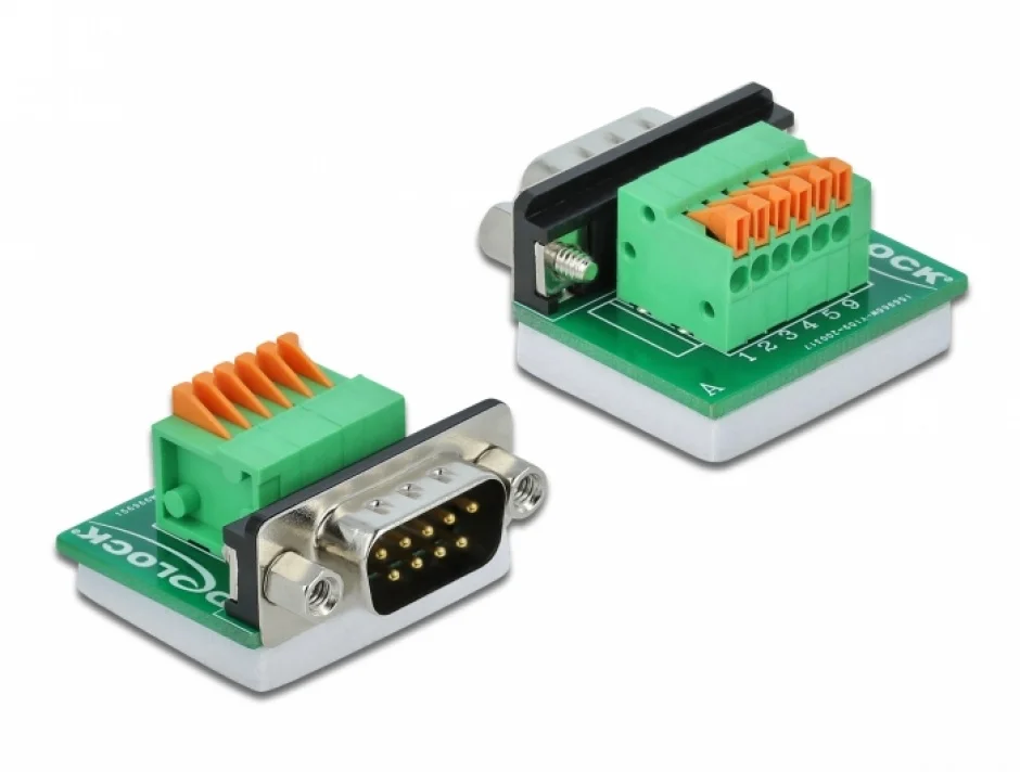 Bloc terminal D-Sub 9 pini tata cu Push button orizontal, Delock 66555