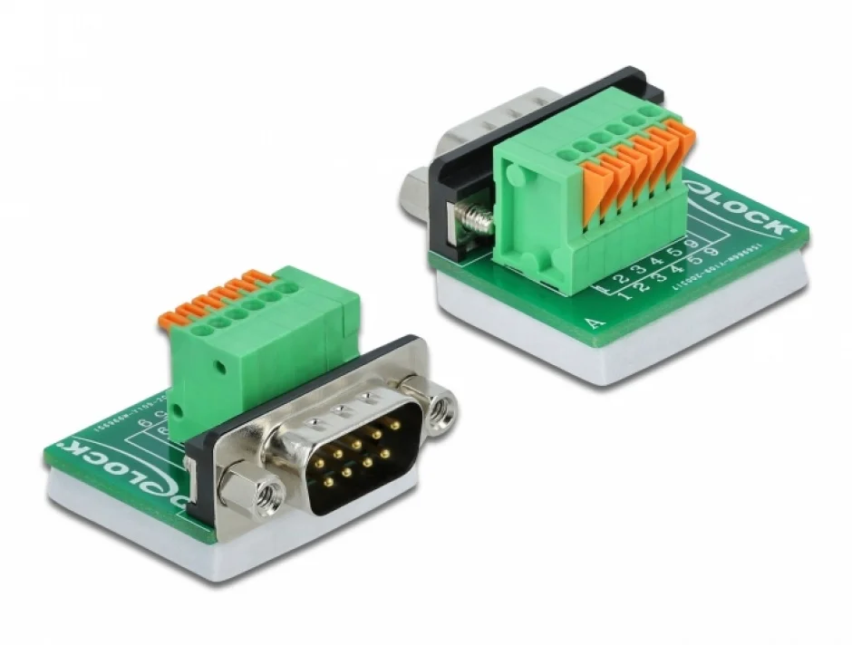 Bloc terminal D-Sub 9 pini tata cu Push button vertical, Delock 66554