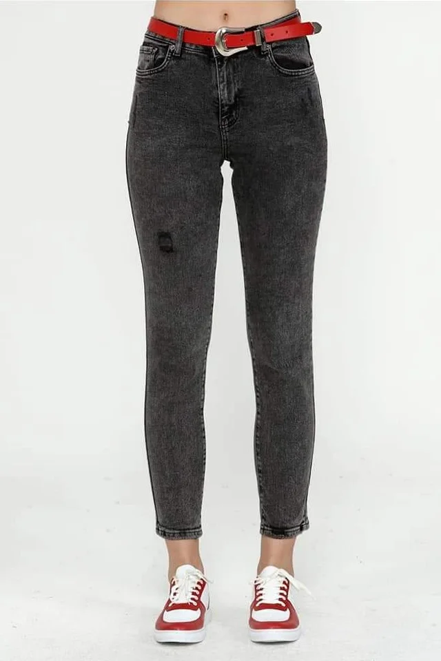 Blugi conici dama, curea rosie inclusa, Lynette, Gri