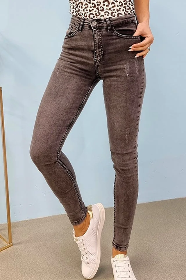 Blugi dama skinny Caty, cu talie inalta si striatii, Gri