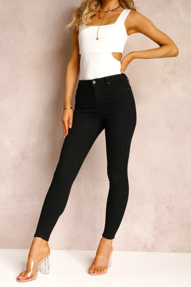 Blugi dama skinny Chiara, cu efect de push up si imprimeu neprespalat, Negru intens