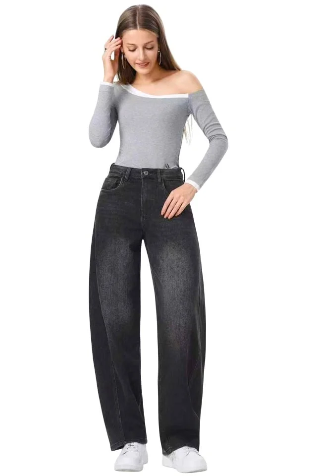 Blugi loose fit BARREL cu aspect prespalat, Gri Antracit