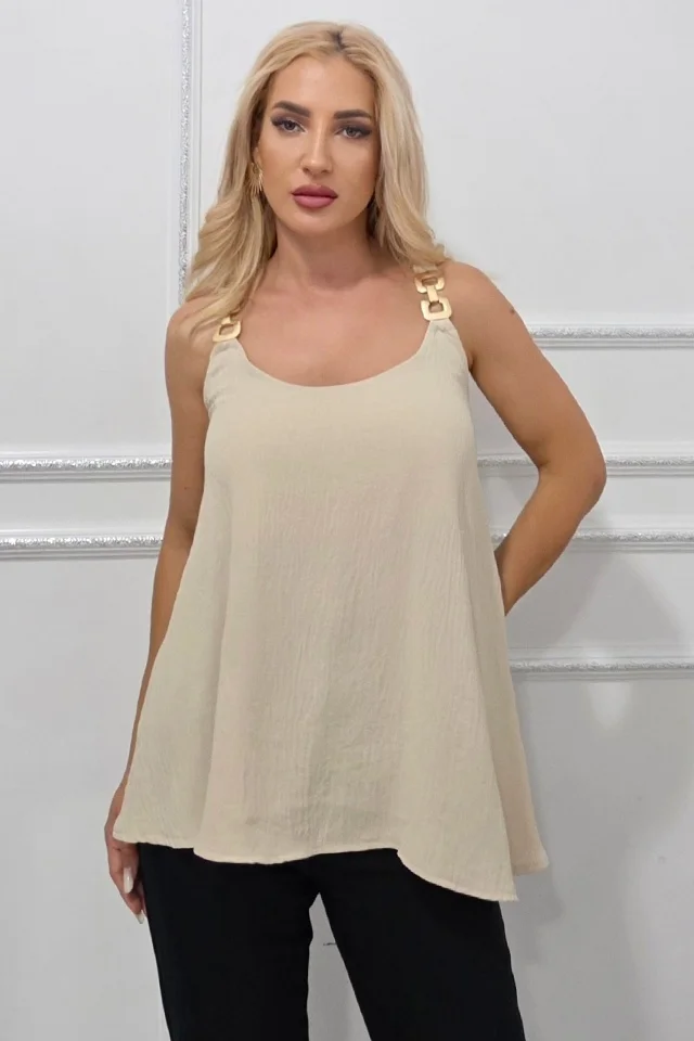 Bluza creponata AiRA, detalii metalice si croi asimetric, Bej, Marime S/M