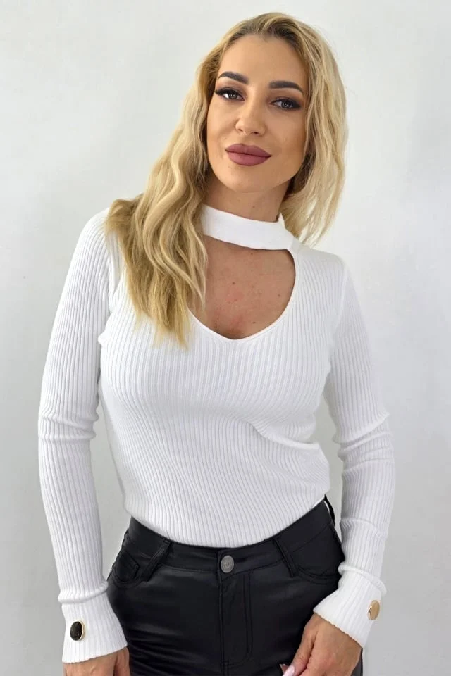 Bluza decupata Heart NOLA, cu butoni aurii, Alb