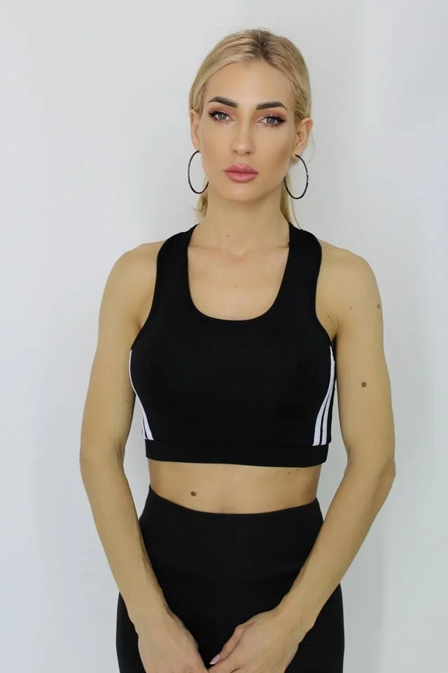 Bluza fitness Sakina Top, cu doua dungi albe laterale