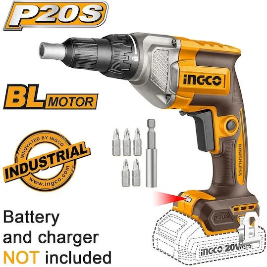 Bormasina 20V 1/4" pentru rigips, motor fara perii, 4200rpm, fara acumulator INGCO CDSLI20428