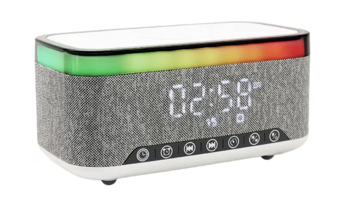 Boxa Bluetooth KP 559 3 in 1 cu incarcator wireless ceas si iluminare LED 10W