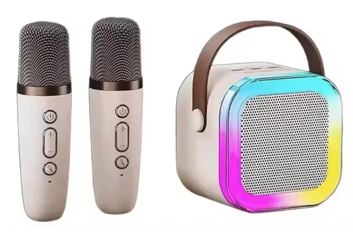 Boxa Karaoke Portabilă K12 cu 2 Microfoane Wireless LED RGB Radio FM