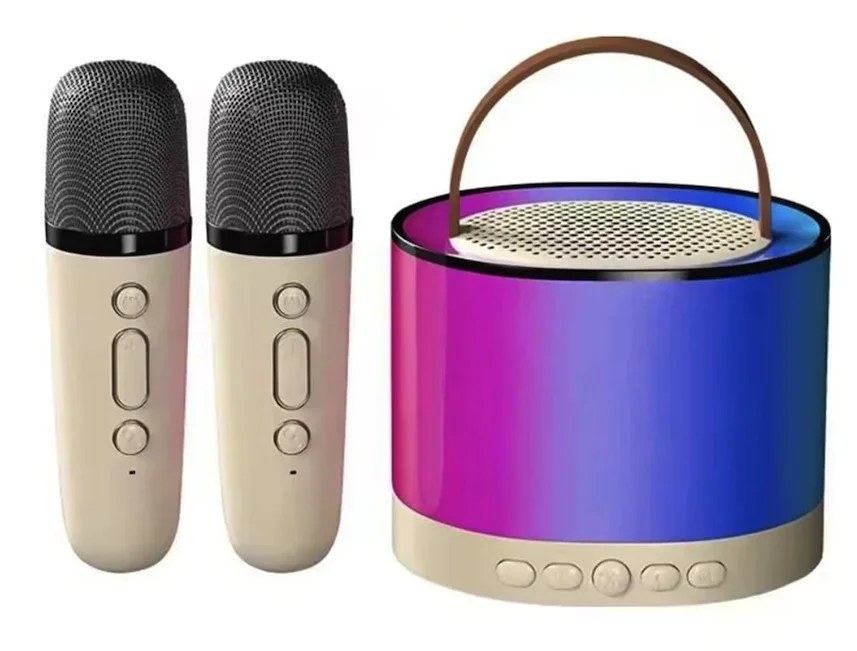 Boxa rotunda de karaoke portabila cu 2 microfoane wireless player muzical CH