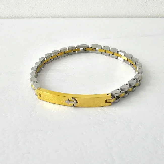 Bratara otel YAN, unisex, cu ancora in relief, ambalata in cutie eleganta, Argintiu/Auriu, YAN3