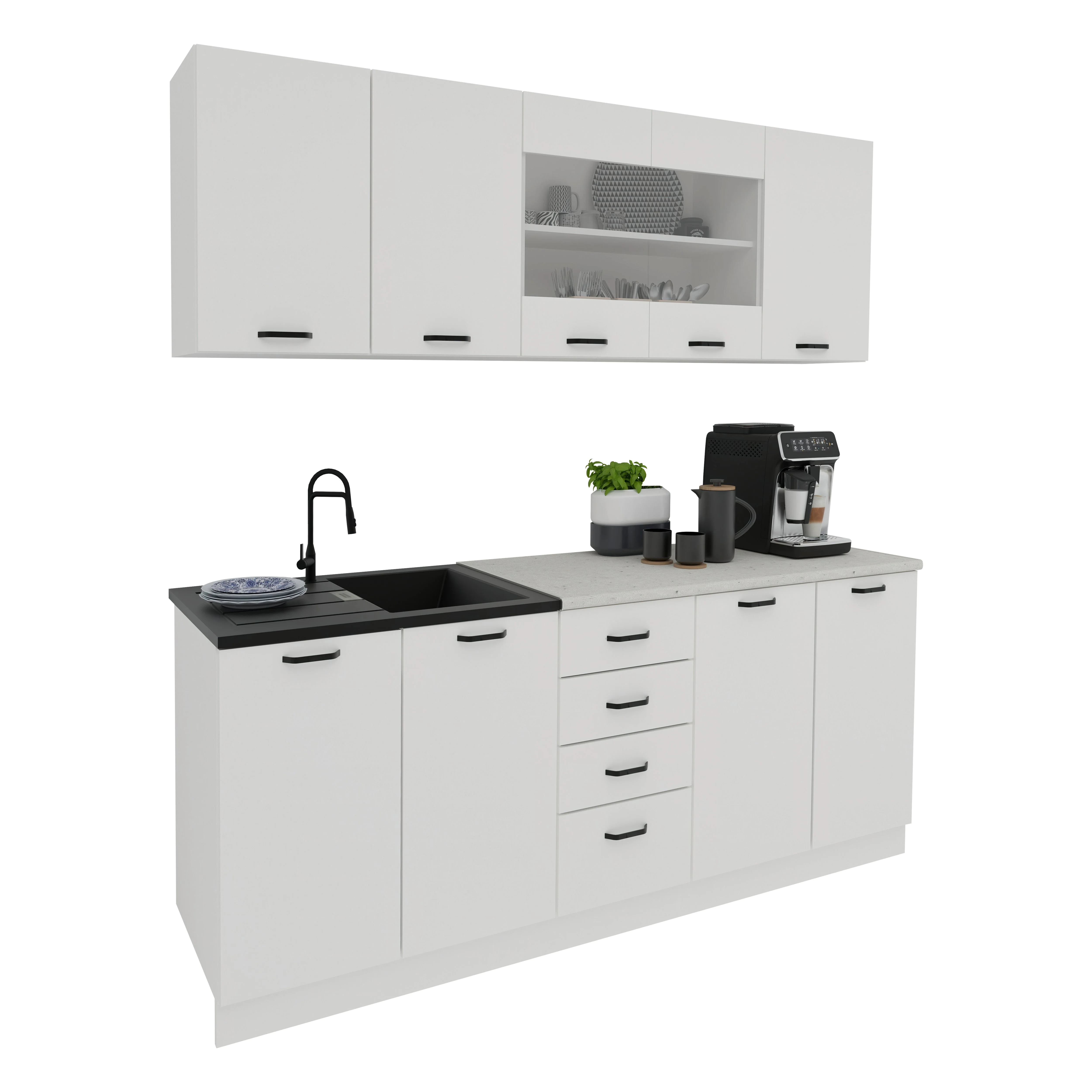 Bucatarie Riga, Alb, L 200 cm