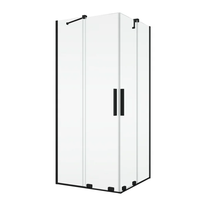 Cabina de dus acces pe colt cu usi culisante, 80x80 cm, negru mat, Amalia Ronal