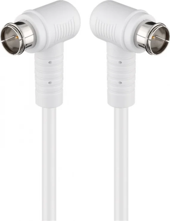 Cablu antena F-F 80 dB unghi 90 grade 1.5m T-T Alb, Goobay G67341