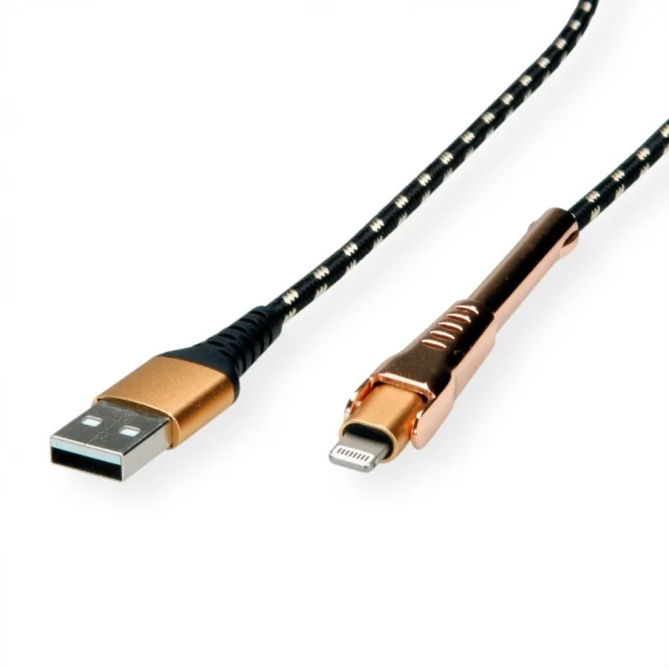 Cablu de date + incarcare GOLD USB la iPhone Lightning MFI T-T 1m + suport smartphone, Roline 11.02.8923*