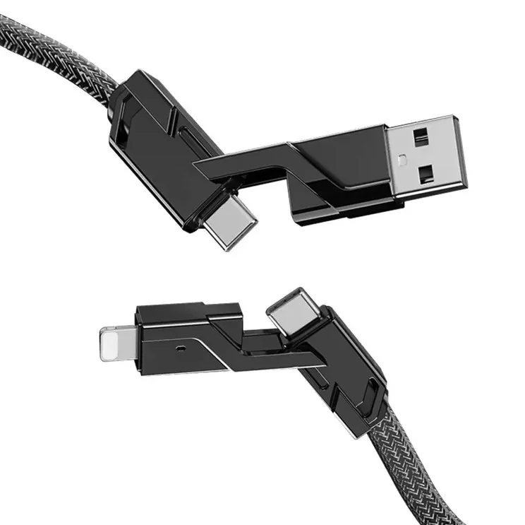 Cablu de Date USB C la C 4 in 1 cu Cablu Nailon Impletit Plan