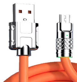 Cablu de date USB cu USB A 120W 6A 1m Portocaliu capete Metalice MicroUSB