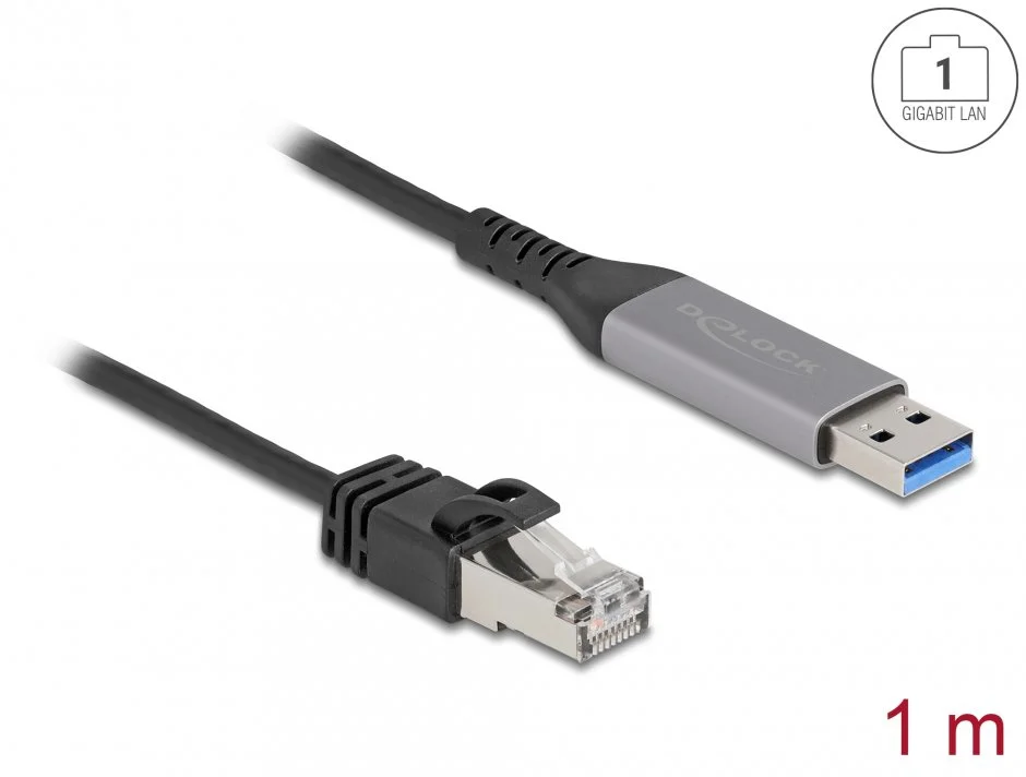 Cablu de retea USB 3.1-A la RJ45 Gigabit LAN 1m, Delock 60755