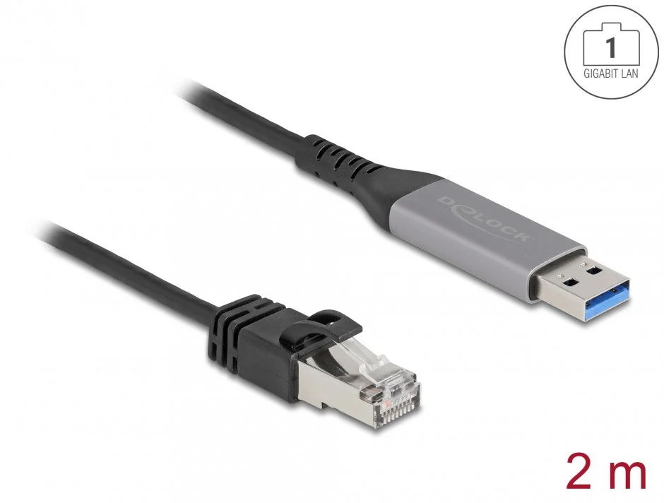 Cablu de retea USB 3.1-A la RJ45 Gigabit LAN 2m, Delock 60756