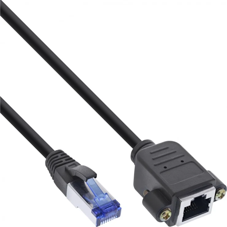 Cablu prelungitor RJ45 S/FTP (PiMf) Cat.6A 1m Negru, InLine IL76511X
