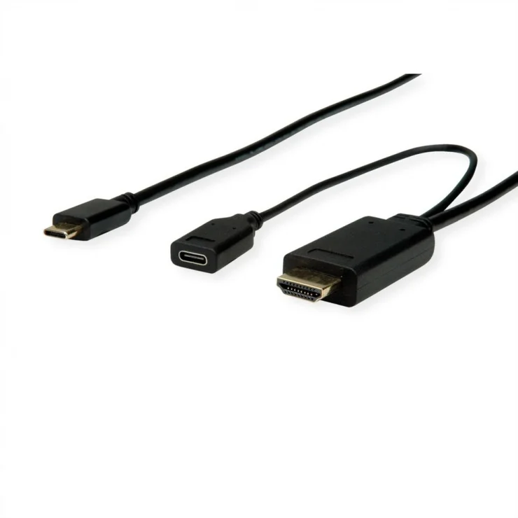 Cablu USB-C la HDMI T-T 2m Negru cu alimentare USB-C, Roline 11.04.5951*