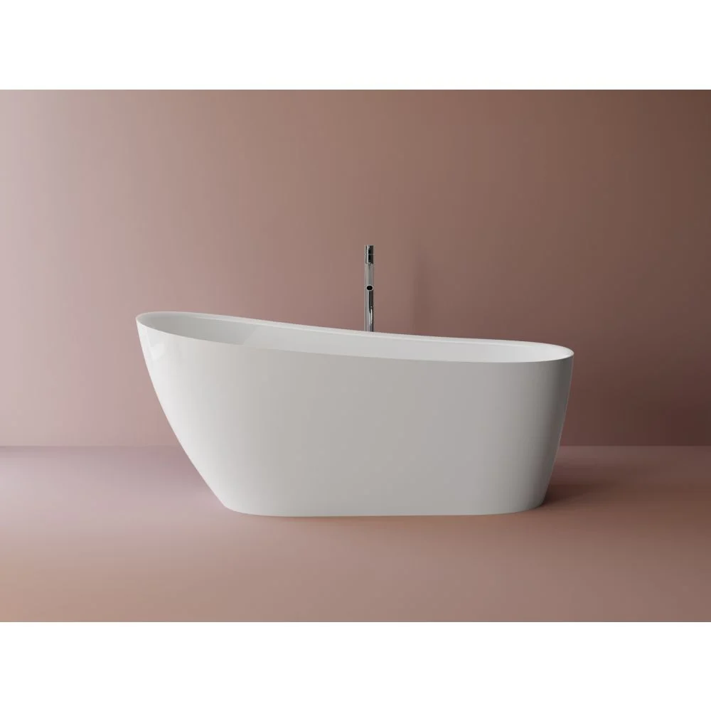 Cada freestanding compozit Marmite Santorini, 159 x 73 cm, ovala, alb lucios