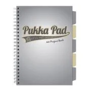 Caiet A4 cu spira si separatoare Pukka Pad Project Book, 200 file, matematica, gri