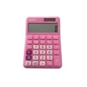 Calculator de birou Noki H-CS001P, 12 digiti, alimentare baterie + solar, ecran inclinat, roz