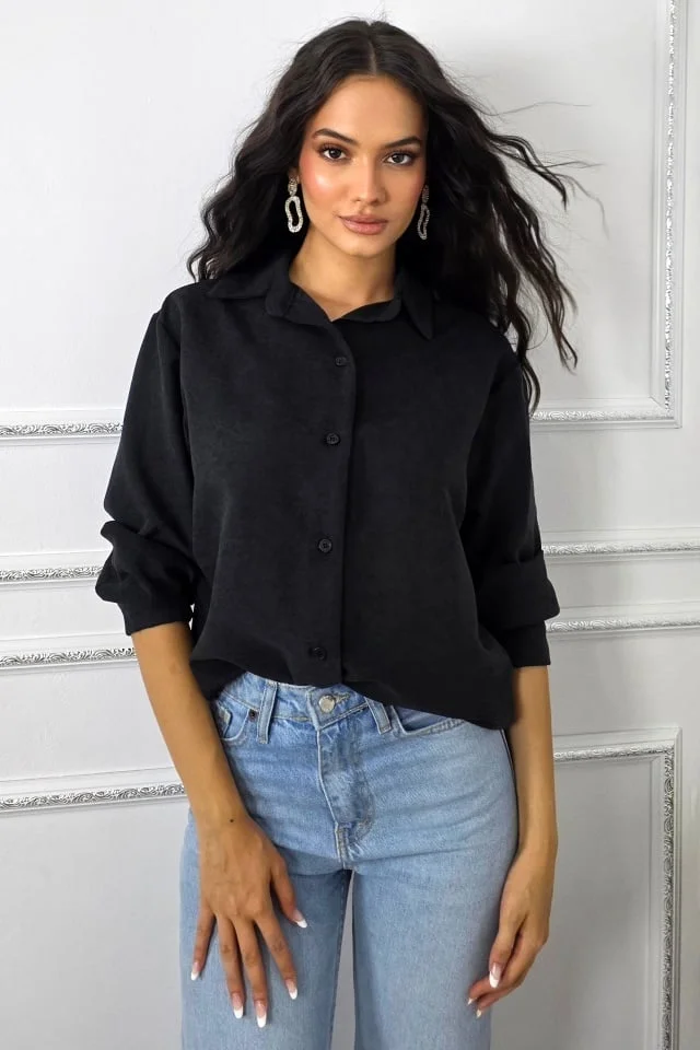 Camasa casual de dama Bethany cu nasturi, Negru, Marime S/M