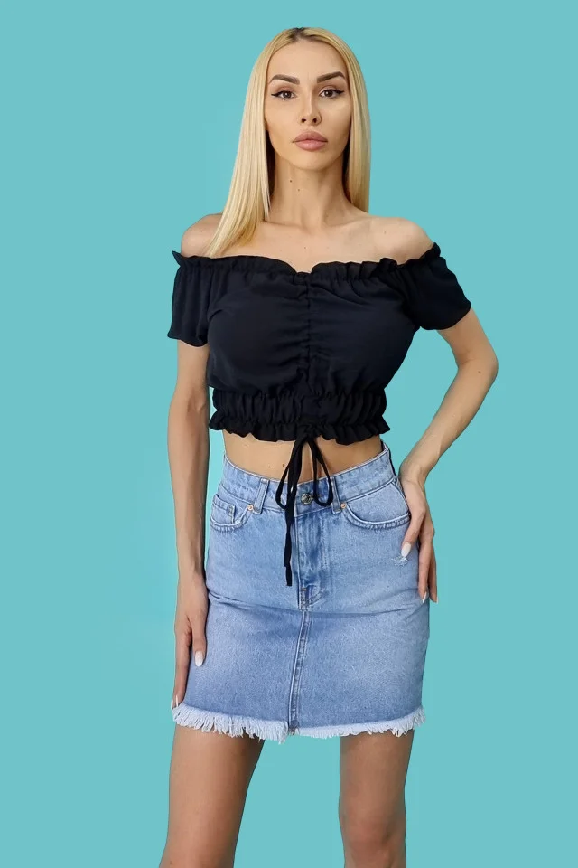 Camasa dama Rebeca, pe umeri cu maneca scurta, Negru