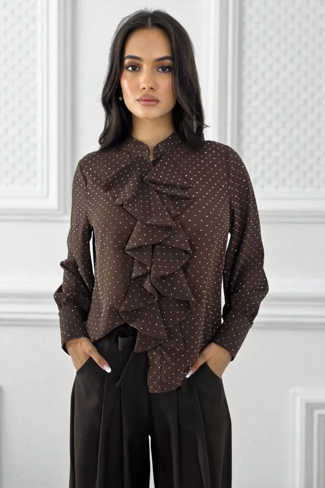 Camasa lunga cu jabou, Daliah si imprimeu buline, Maro, Marime S/M