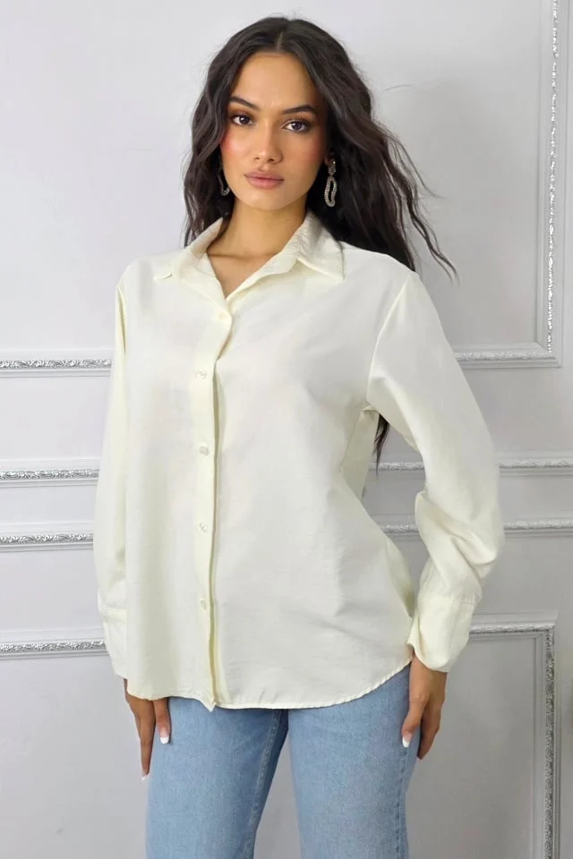 Camasa office de dama Bethany, cu nasturi si maneca lunga, Alb, Marime S/M